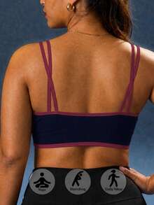 2pcs/Set Women Plus Size Seamless Contrast Color Low Support Knit Sports Bra, Suitable For Yoga, Fitness, Daily Wear - Multicolor - View 6