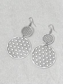 1 Pasang Anting Bulat Berongga Bunga Minimalis dari Baja Tahan Karat untuk Wanita, Cocok untuk Pemakaian Sehari-hari - Perak - E1129 - View 5
