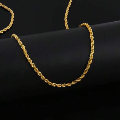 1 buah Kalung Rantai Tali Berpilin Berlapis Emas, Unisex, Aksesori Fesyen Desain Sederhana