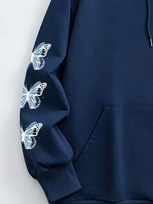 Women's Autumn/Winter New Minimalist Dreamy Sweet Butterfly Print Casual Everyday Versatile Sweatshirt - Navy Blue - View 5