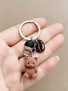 1pc Cute Bear Keychain, Coffee Bean Beverage Accessory Decoration, Y2K Backpack Charm, Keychain Accessory - Multicolor - View 6