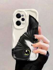1 buah Casing Ponsel Pelindung Anti-Guncangan Motif Gelombang Besar Krem, Casing Ponsel Kucing Tuxedo Lucu, Casing Ponsel TPU Lembut Anti-Jatuh Motif Anak Kucing Hitam Putih yang Mengintip, Kompatibel dengan Perangkat Android, Ponsel Seri - Putih - View 5