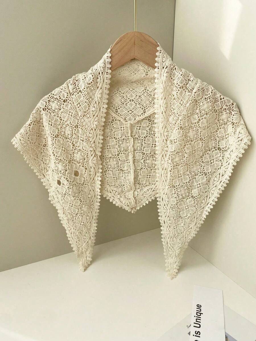 1pc Lace Crochet Triangle Shawl Scarf - Apricot - View 1