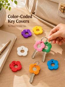 Colorful Flower Keycaps (With Labels), Color-Coded Keycap Covers, Suitable For Home/Office Keyboards; Soft-Touch Keycap Covers With Identification Labels, Quick Key Recognition; Fashionable And Easy-To-Install Key Chain Organizer - One Size - View 4