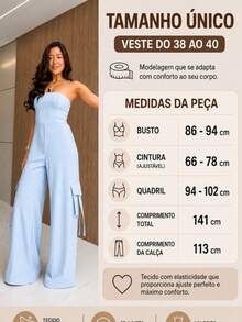Macacão Feminino Tomara que Caia Cargo com Bolso Cargo, Elastex nas Costas, Zíper Lateral | Alfaiataria Elegante - Bege - Visão 3