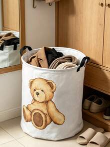 Cute Teddy Bear Print Laundry Basket, Large Capacity, Suitable For Daily Home Use, Bathroom Storage, Clothing Storage, Gift For Her, Halloween And Christmas, Practical Gift - Multicolor - View 9
