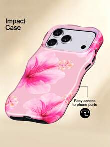 KOOLIFE 1pc Tropical Floral Wavy Border Shockproof Phone Case, TPU+PC 2-In-1 Dual Layer Anti-Scratch Glossy Protective Shell, Hibiscus/Lily/Oil Painting Floral Pastoral Style Ins Summer Bohemian Fashion Design, Raised Camera Bezel, Holiday Gift Phone Case, Compatible With Apple 18/17/17 Pro/17 Pro Max/16/15/14/13/12/11 - Pink Hibiscus - View 4