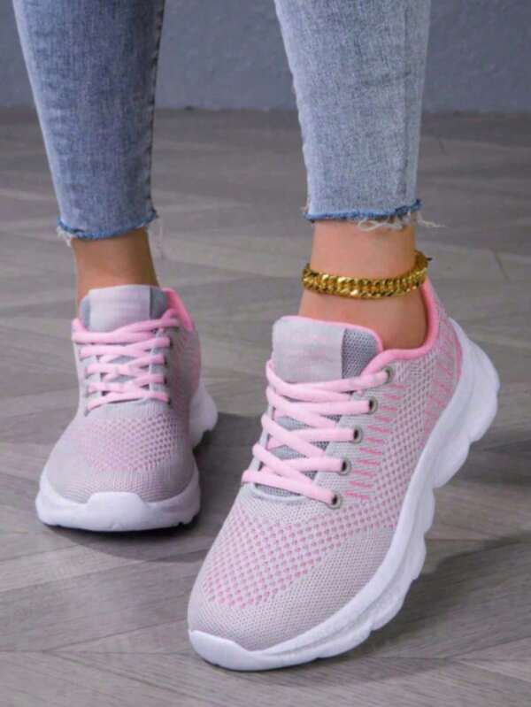 1 par de zapatos deportivos para mujer, zapatos de correr transpirables de malla, zapatos deportivos casuales versátiles y cómodos, zapatos de correr planos antideslizantes para primavera, verano y otoño