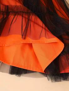 Young Girls Autumn/Winter Halloween Cute Pumpkin Long Sleeve Puff Mesh Princess Dress - Black - View 7