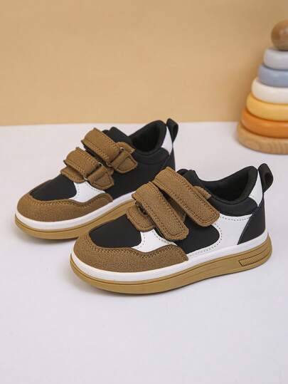 1 Pair Non-Slip Rubber Sole Magic Tape Comfortable Retro Casual Colorblock Sports Shoes For Men, Women And Children, Suitable For All Seasons And Long-Term Daily Wear
