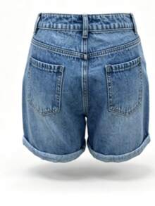 Casual Fashionable Minimalist College/Commute Style Women's Light-Colored Washed Denim Cuffed Shorts, Versatile For Daily Wear Summer - Light Wash - View 9