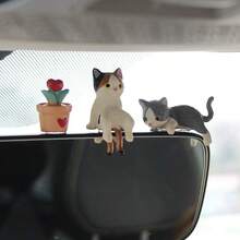 1pc Cute Cat Car Dashboard Ornament, ABS Material, Cartoon Mini Car Accessory Decoration, Suitable For Car And Screen Display - A - View 4