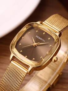REBIRTH 1pc Women's Vintage Luxury Minimalist Fashion Casual Artistic Personalized Watch Suitable For Daily Wear - Coffee Brown - View 11