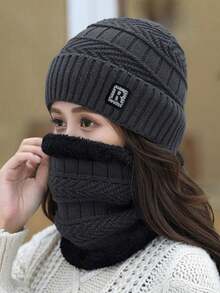 2PCS Autumn/Winter Knitted Hat & Scarf Set, Unisex, Cold-Proof Ear-Covering Woolen Hat Set, Suitable For Daily Wear - Multicolor - View 2