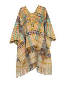 1pc Women's Polyester Line Wave Pattern Shawl, Summer Vintage Bohemian Style With Tassels, Suitable For Outdoor Travel - Size 35 Yellow - View 2
