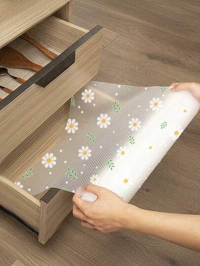1 Roll Floral Pattern Kitchen Moisture-Proof Cabinet Liner, EVA Waterproof Oil-Proof Cabinet Liner, Dining Table Cabinet Moisture-Proof Liner, Drawer Liner, Easy To Clean, Non-Slip Drawer Liner Paper, Kitchen Supplies