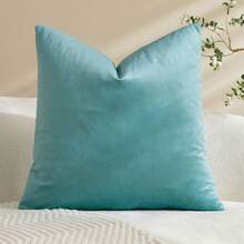 1pc/2pcs Velvet Solid Color Decorative Pillow Cover (Pillow Insert Not Included), Square Cushion Slip, Holiday Home Decor Pillow, Soft Comfortable Fabric, Modern Sofa Decoration, For Home, Bedroom, Dorm Use - Blue - View 9