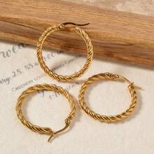 1 Pair Minimalist 18K Gold-Plated Twist Gold Wire Texture Sparkling Stainless Steel Earrings For Women Daily Wear - Gold - View 4