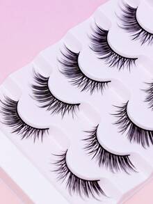 5 Pairs Fox Eye Strip False Eyelashes Winged Elongated Outer Corner Design Dense Voluminous Faux Mink Lashes Soft Comfortable Thin Band Reusable Whole Strip Lashes For Dramatic Glam Eye Makeup Party Daily Wear - Black - View 4