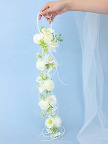 1pc Bohemian Style Extra Long Draping Handheld Bouquet With Flower, Pearl Chain And Tassel, Wedding Photography Prop - Multicolor - View 14