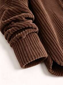 Women's Corduroy Long Sleeve Button-Up Hooded Shirt, Perfect For Autumn And Winter Wear. - Coffee Brown - View 4