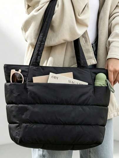 New Women's Quilted Tote Bag, Multi-Functional Compartment Storage Bag With Cup Holder And Laptop Sleeve, Suitable For Daily Commute, Travel Essentials, Women's Valentine's Day Gift