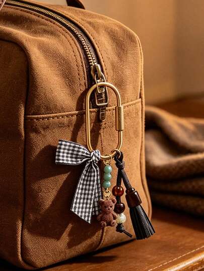 Bag Keychain For Women, Teddy Bear Keychain Pendant With Beads And Ribbon Design, Y2K Style Bag Charm And Car Accessory, Lightweight Keychain, Suitable For Daily Use, Multi-Functional Bag Decor, Rearview Mirror Pendant, Applicable To Handbags, Crossbody Bags, Shoulder Bags, Car Keys, Backpacks, Suitable For Women, Men, Tourists, Friends And Family, Perfect Gift For Teacher's Day, Graduation Season, Back To School, Independence Day, Birthday, Anniversary