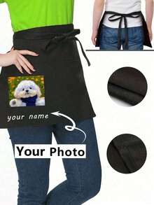 1pc Personalized Customized Neutral Polyester Apron, With 3 Pockets, Customizable Photo/Text, Short Waist Server Uniform, Black Hairdresser Apron, Hair Stylist Cosmetologist Beauty Gift Customization, Suitable For Kitchen, Baking And Chef Use - Multicolor - View 3