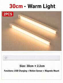 4 قطع شريط إضاءة LED دافئ USB 10/20/30/50 سم مع مستشعر حركة - شريط إضاءة LED بمستشعر حركة لاسلكي، إضاءة تحت الخزانة، مصباح ليلي مغناطيسي قابل للشحن قابل للالتصاق للممر وخزانة المطبخ والرف والخزانة وديكور المنزل - متعدد الألوان - مشاهدة 31