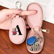 Black Letters A-Z Car Key Protection Cover PU Key Bag Mini Car Key Bag Key Ring Wallet Zipper Charter Keychain Male And Female Universal Key Ring Gift - Multicolor - View 5