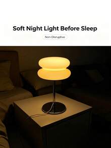Modern Frosted Glass Lampshade With Metal Frame, Dimmable Warm Light Decorative Table Lamp, Cream Color, Double-Layer Round LED Bedside Lamp, Suitable For Bedroom, Living Room, Dormitory Bedside Table, Home Decor Indoor Lighting, Gift, USB Powered - White - View 10