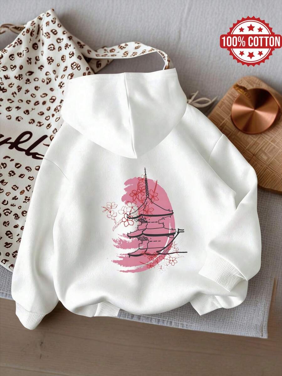 Oversized Women's Sweatshirt For Autumn And Winter, Long-Sleeve Hoodie With Pockets, Casual Top, Y2k Style, Daily Letter Slogan Graphic, White Unisex - White - View 1