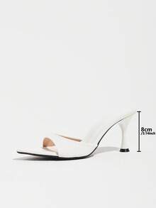 Women's Plaid Textured Pointed Toe Mule Shoes, Spring/Summer Night Club Party Evening Dinner Shopping Commute Sexy Thin High Heel Open Toe Sandals, Slip-On Easy Wear Versatile White Elegant Fashion High Heel Sandals - White - View 4