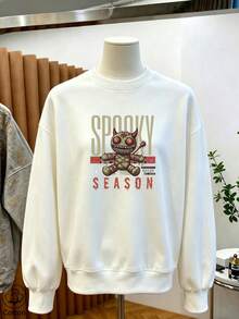 Women's Crew Neck Sweatshirt, Travel Pullover, Cotton Top, Women's Autumn/Winter Basic Sweatshirt - White - View 10