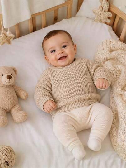 Suéter Bebê Infantil Tricot Gola Redonda Básico Menino Menina Unissex RN Atemporal