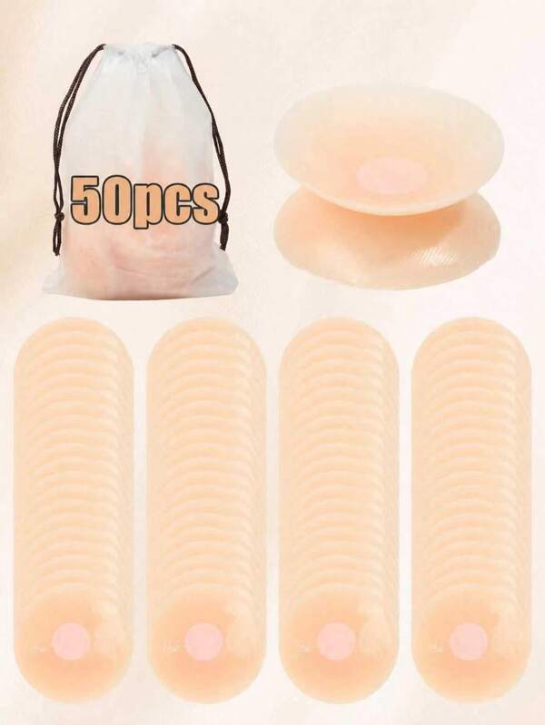 2-50pcs Silicone Adhesive Nipple Covers With Storage Bag, Suitable For Swimwear, Holiday Essentials, Travel Supplies, Adhesive Bras