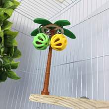 1pc Coconut Tree Shaped Bird Perch Stand, Decorative Parrot Bird Toy With Chewing Bell Ball, Boredom Relief Self-Entertainment Bird Stand, Perch, Cage Decoration For Budgies (Bell Ball Color Random) - A+B - View 6