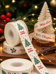 25mm Christmas Decorative Ribbon, Polyester Satin Decorative Tape, Suitable For Gift Box Packaging, Bows, Gift Wrapping, Bouquet Wrapping, DIY Handmade Decoration, Merry Christmas Gift Wrapping - Multicolor - View 5