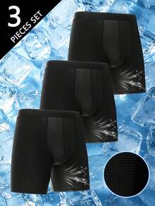 Norcotton 3件組 男士涼感網眼加長版內褲，夏季薄款運動防磨擦四角內褲 - 黑色 - 查看 1