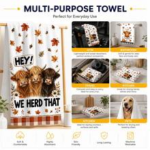 2/4/6pcs Highland Cow Autumn Theme Printed Kitchen Napkins, Cute Hand-Drawn Style, Soft And Easy To Clean, Highland Cow, Pumpkin, Maple Leaf Patterns, Home Decor, Autumn Home Gift, Suitable For Bathroom Decor, Kitchen Decor, Kitchen Accessories - Multicolor - View 6