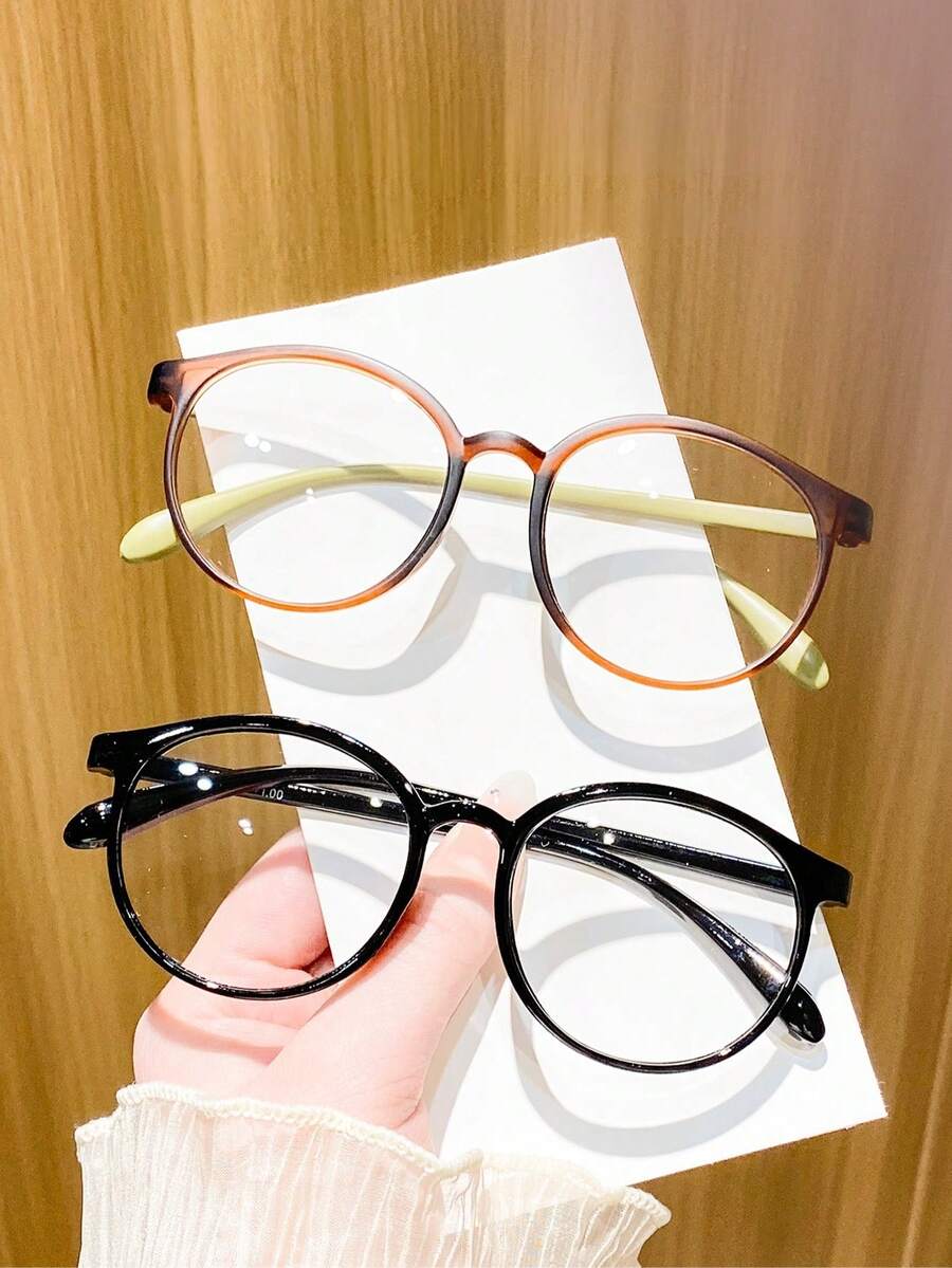 2 Pairs Women's Vintage Round Full Frame Minimalist Plain Lens Glasses, Gentle Youthful Artistic Elegant Versatile Fashion Eyewear, Suitable For Daily Wear, Shopping, Dating, Commuting