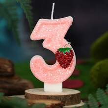 1pc Handmade Pink Glitter Number Birthday Candle With Rhinestone Raspberry Fruit Decoration, 0-9 Number Cake Topper, Sweet Cute Girl Birthday Baby Shower Fruit Theme Party Dessert Table Celebration Supplies - Pink Strawberry - View 17