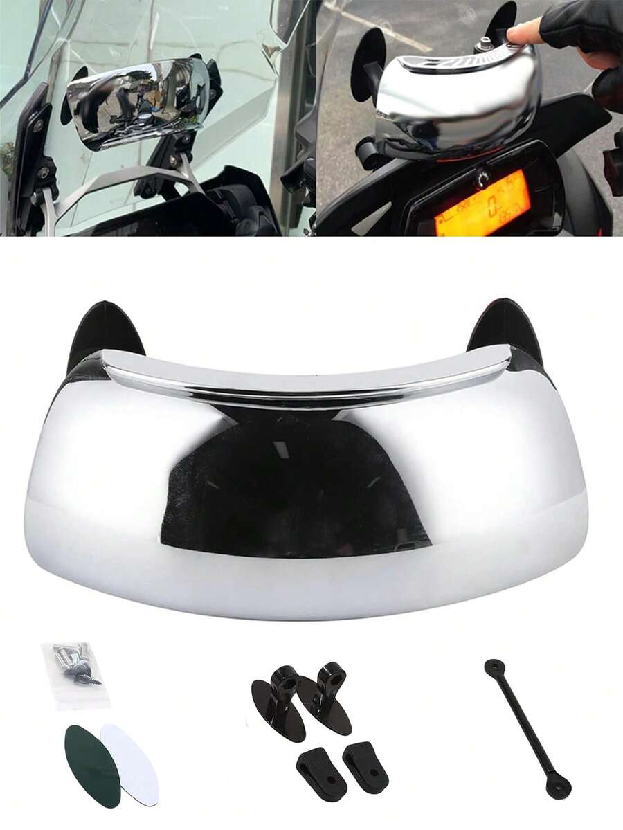 1PC Full-Field Wide-Angle Universal Rearview Mirror Without Blind Area Suitable For Motorcycles And Off-Road Vehicles Durable And Shock-Proof Motorcycle Outdoor Riding Driving Accessories - Silver - View 1