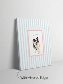 1Pc Customized Pet Portrait Canvas Wall Art, Ready‑To‑Hang Framed Canvas Print With Stripe Background, Custom Photo And Text Customization Service, Canvas Material Art Decor, For Bedroom Living Room Entryway Wall Display, Pet Lover Home Decor Gift - Multicolor - View 6