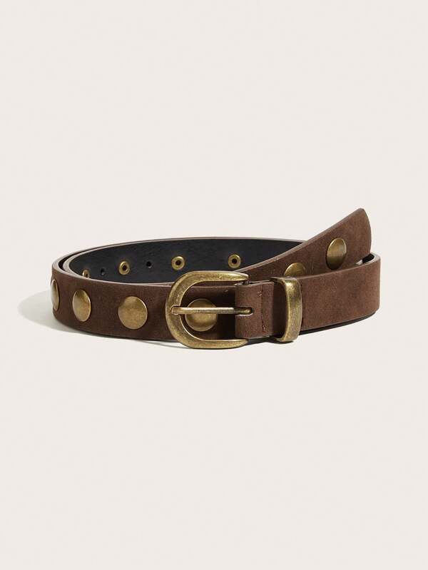 1 buah Sabuk Wanita Suede Cokelat, Sabuk dengan Paku Keling Bulat Perunggu, Sabuk Gaya Barat Vintage, Sabuk Barat Vintage, Cocok untuk Celana Jeans, Gaun, Rompi, Cocok untuk Pakaian Barat, Festival Musik, Tampilan Vintage Sehari-hari, Halloween, Natal