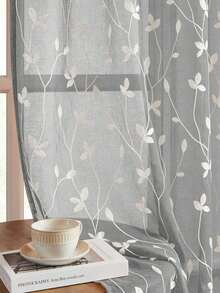 1pc/2pcs Premium Boho Style Embroidered Sheer Curtains For Living Room & Bedroom, Minimalist Line Art Voile Drapes, Fade Resistant Soft Light Blocking Breathable Home Decor, Easy To Install And Maintain - Grey - View 5
