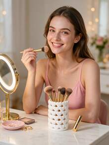 Makeup Brush Holder, Heart-Shaped Cosmetic Storage, Lipstick, Eyeliner, Eyebrow Pencil Storage Tube, Toothbrush Holder, Desktop Decor Fashion Ornament - Suitable For Vanity Decor, Bathroom Decor, Room Decor - Multicolor - View 4