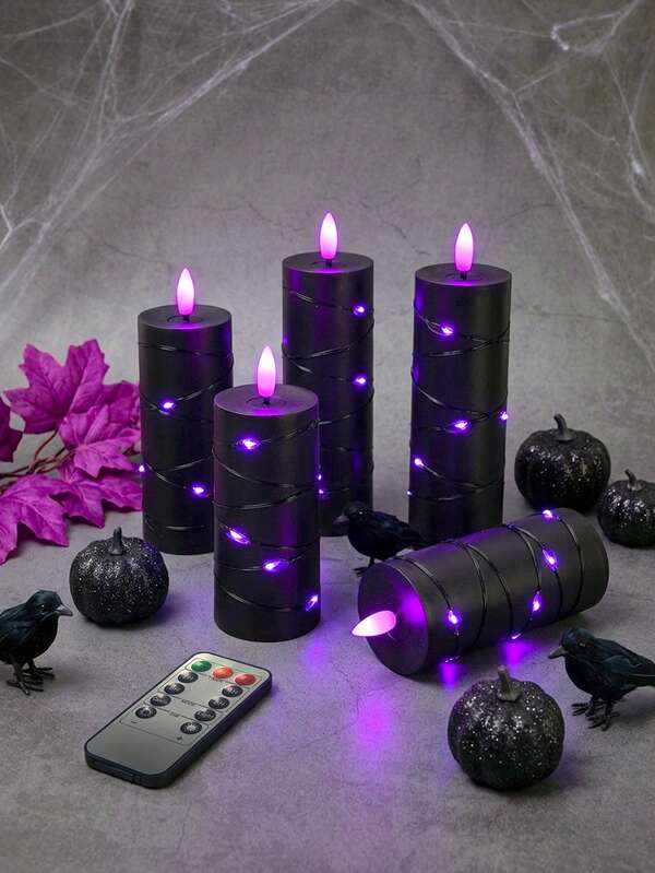5pcs Flameless Candle Lights With Timer Remote Control, Battery Powered Embedded Flickering String Lights, Suitable For Home, Halloween, Christmas, Valentine's Day, Birthday, Gift, Proposal, Wedding, Party