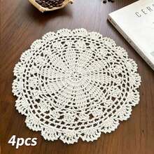 1/2/4pcs Japanese Style Woven Mesh Coasters, Food Plate Heat Insulation Decorative Background Mats - Beige - View 6