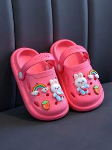 HAHABOBO Kids Rose Red Rainbow Rabbit Decor EVA Clogs, Adjustable Back Strap 2-Way Wear Summer Beach Garden Sandals - Hot Pink - View 1